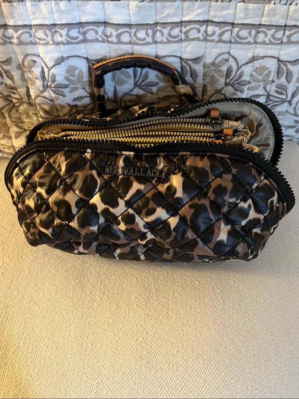MZ Wallace Leopard Quilted Cosmetic Bag - Brown/Black